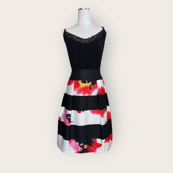 City Chic Black & White Stripe Floral A-Line Skirt - Picture 5 of 10